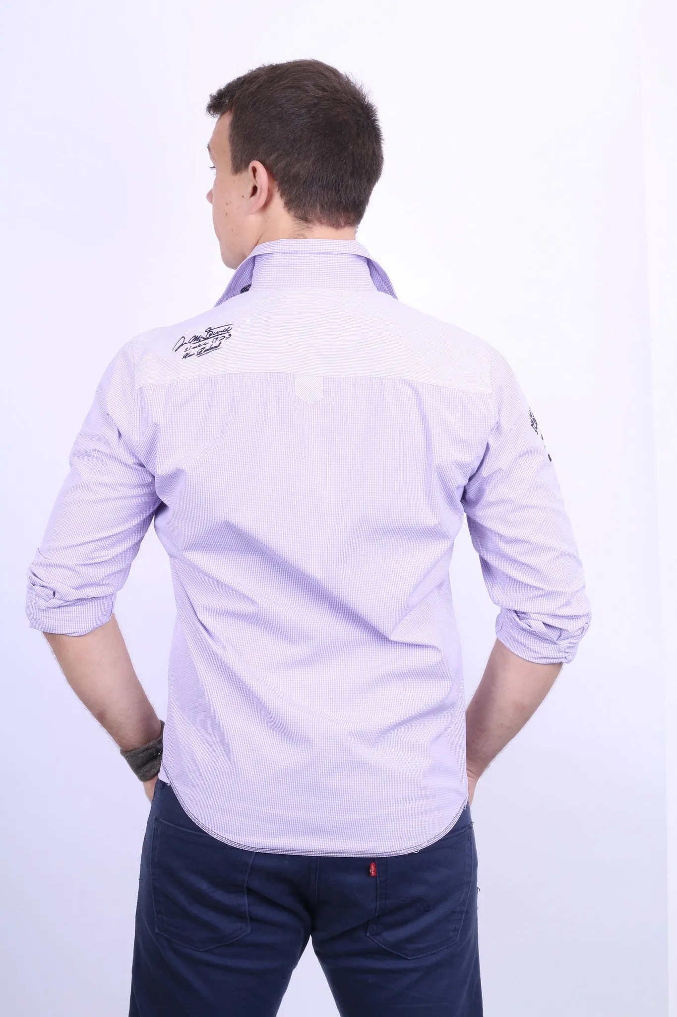 New Zealand Auckland Mens L Casual Shirt Check Purple Cotton