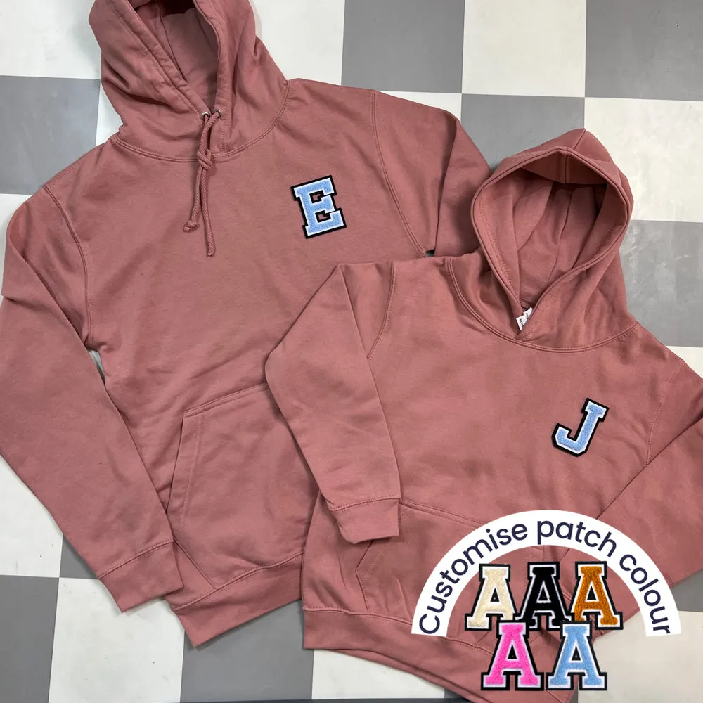 Patch 22 Matching Personalised Initial Hoodies- Dusty Pink