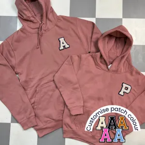 Patch 22 Matching Personalised Initial Hoodies- Dusty Pink