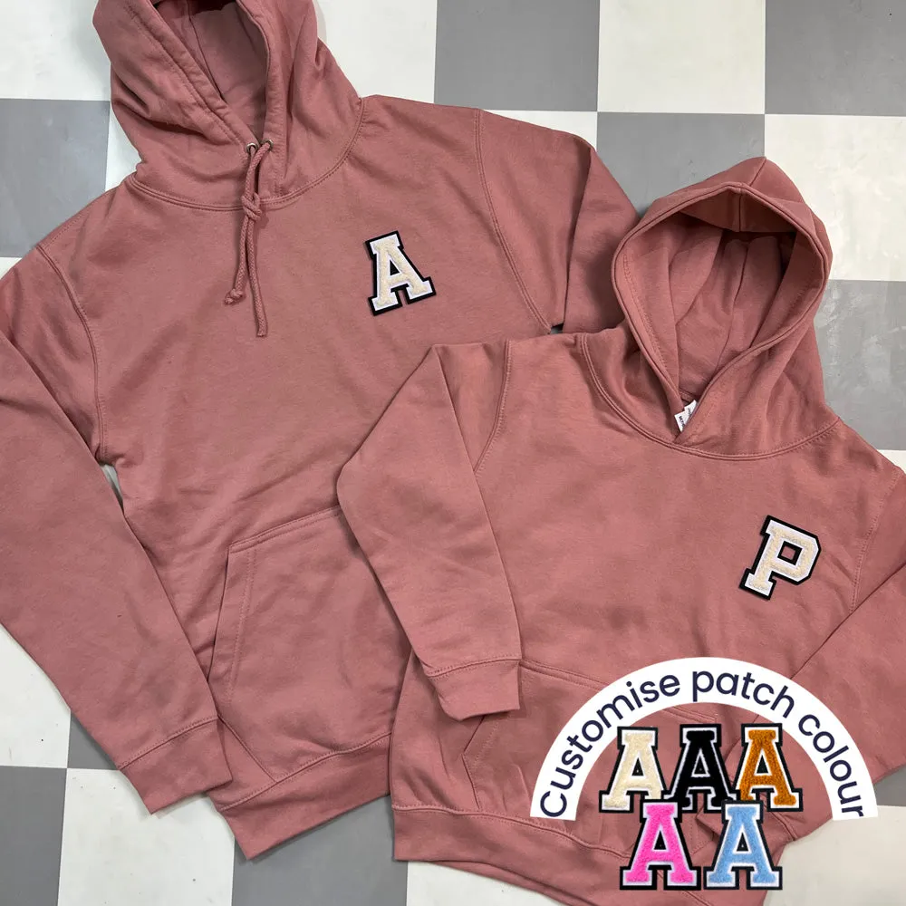 Patch 22 Matching Personalised Initial Hoodies- Dusty Pink