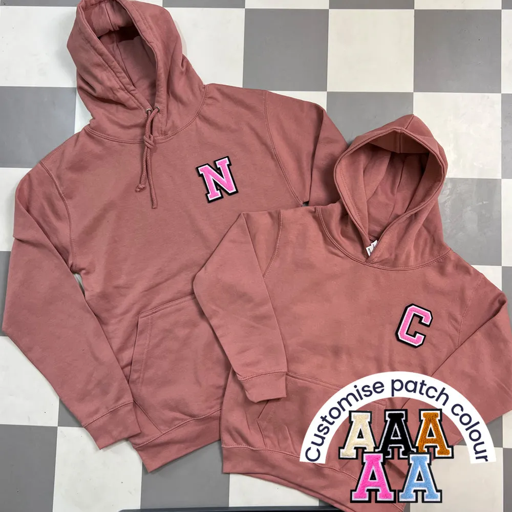 Patch 22 Matching Personalised Initial Hoodies- Dusty Pink