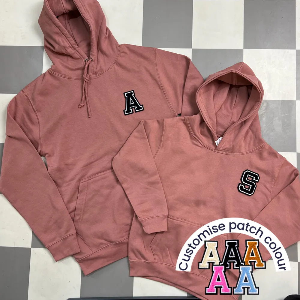 Patch 22 Matching Personalised Initial Hoodies- Dusty Pink