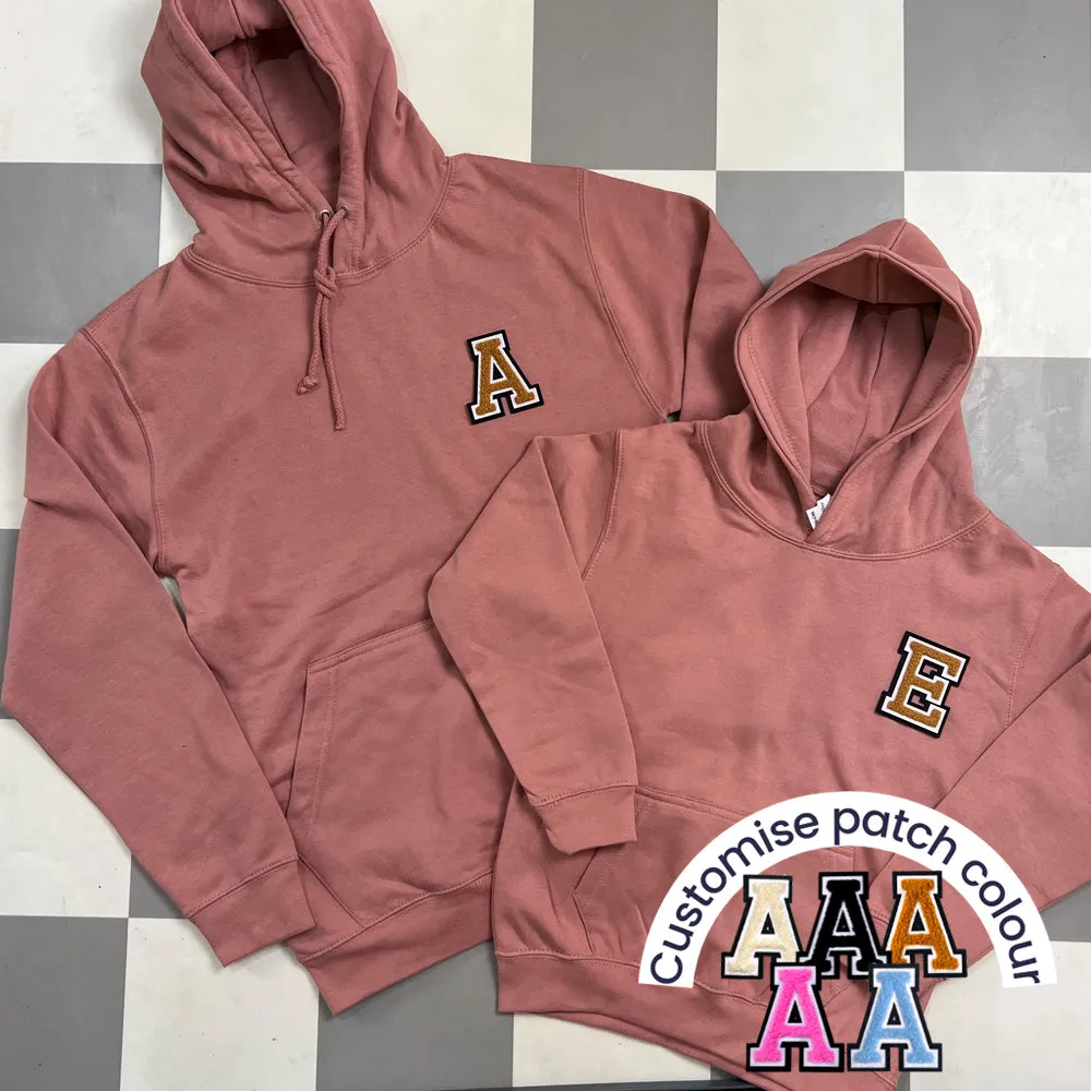 Patch 22 Matching Personalised Initial Hoodies- Dusty Pink