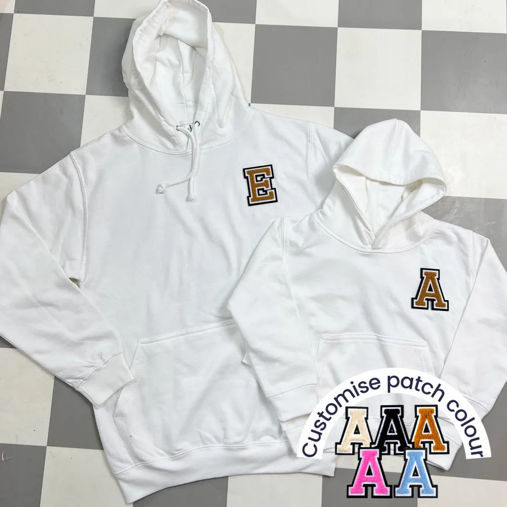 Patch 22 Matching Personalised Initial Hoodies- White