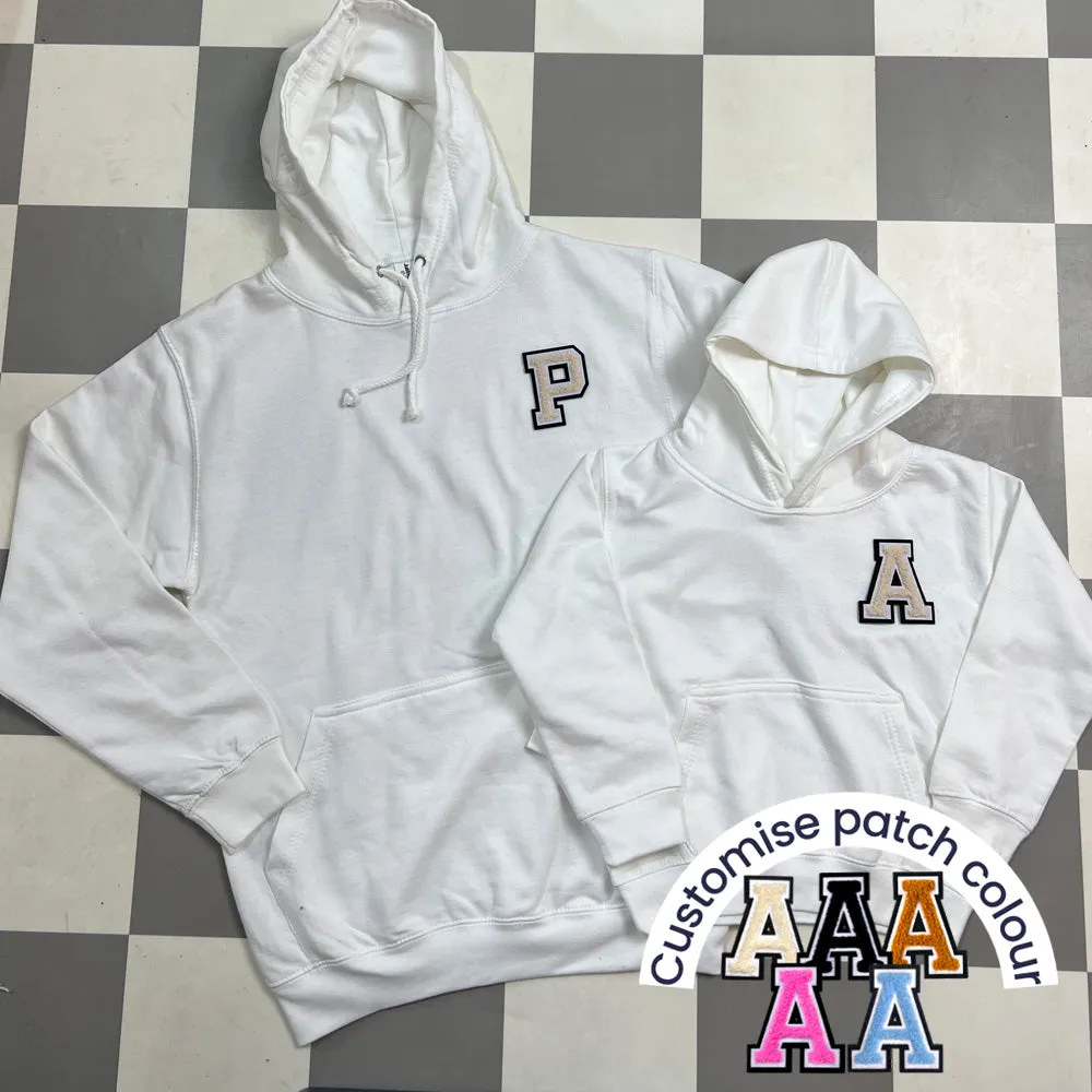 Patch 22 Matching Personalised Initial Hoodies- White