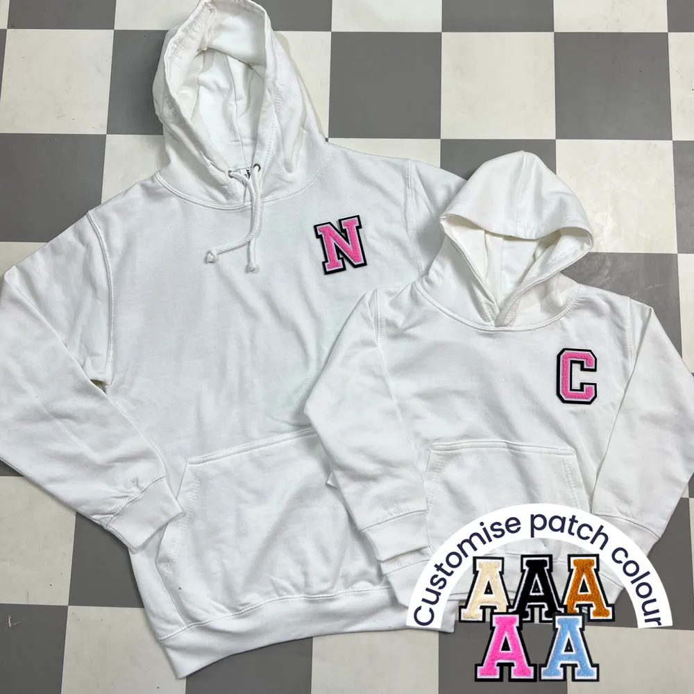 Patch 22 Matching Personalised Initial Hoodies- White