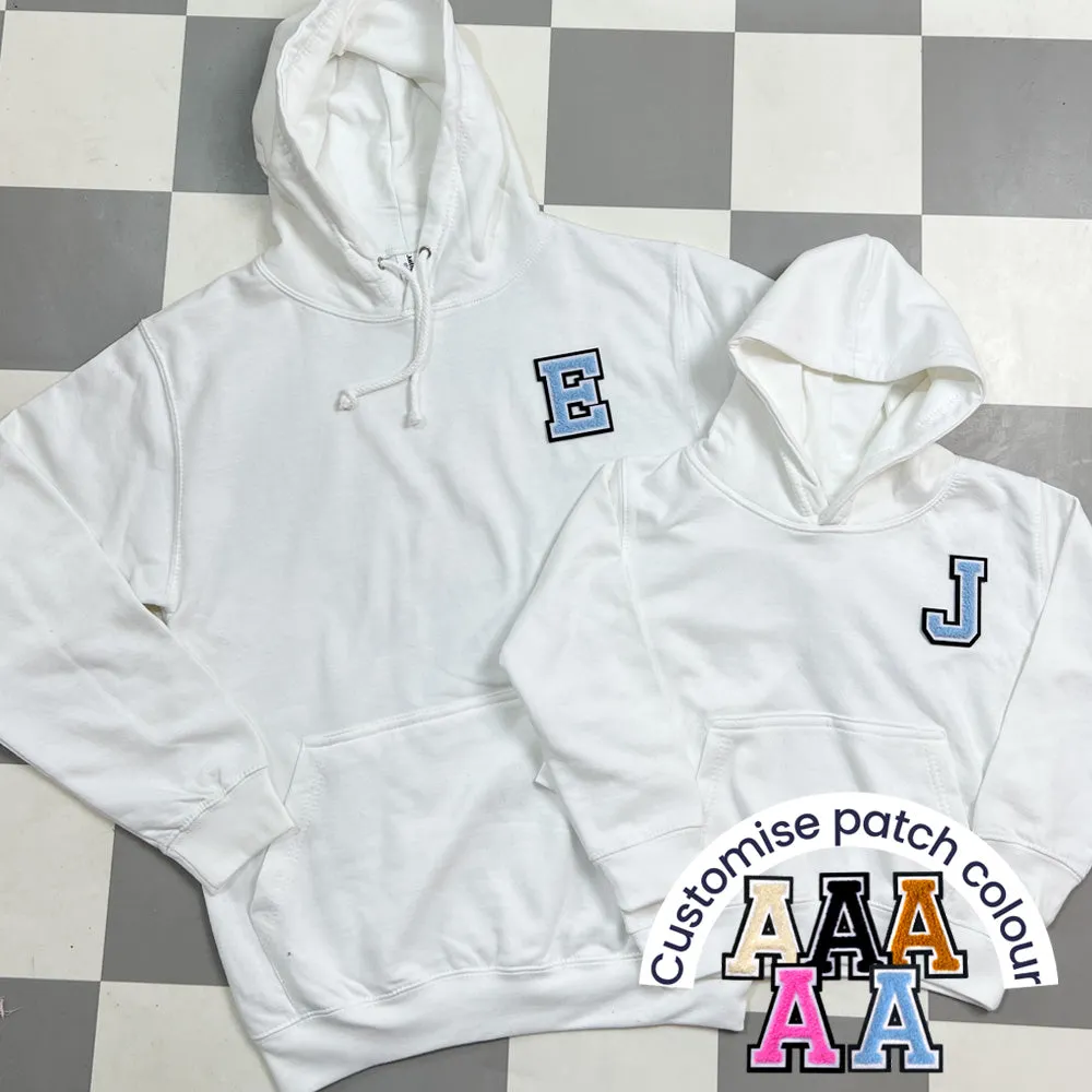 Patch 22 Matching Personalised Initial Hoodies- White