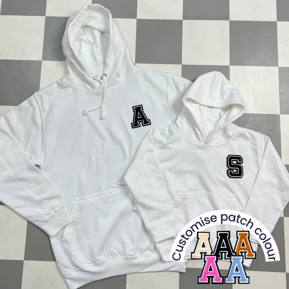 Patch 22 Matching Personalised Initial Hoodies- White