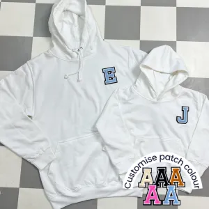 Patch 22 Matching Personalised Initial Hoodies- White