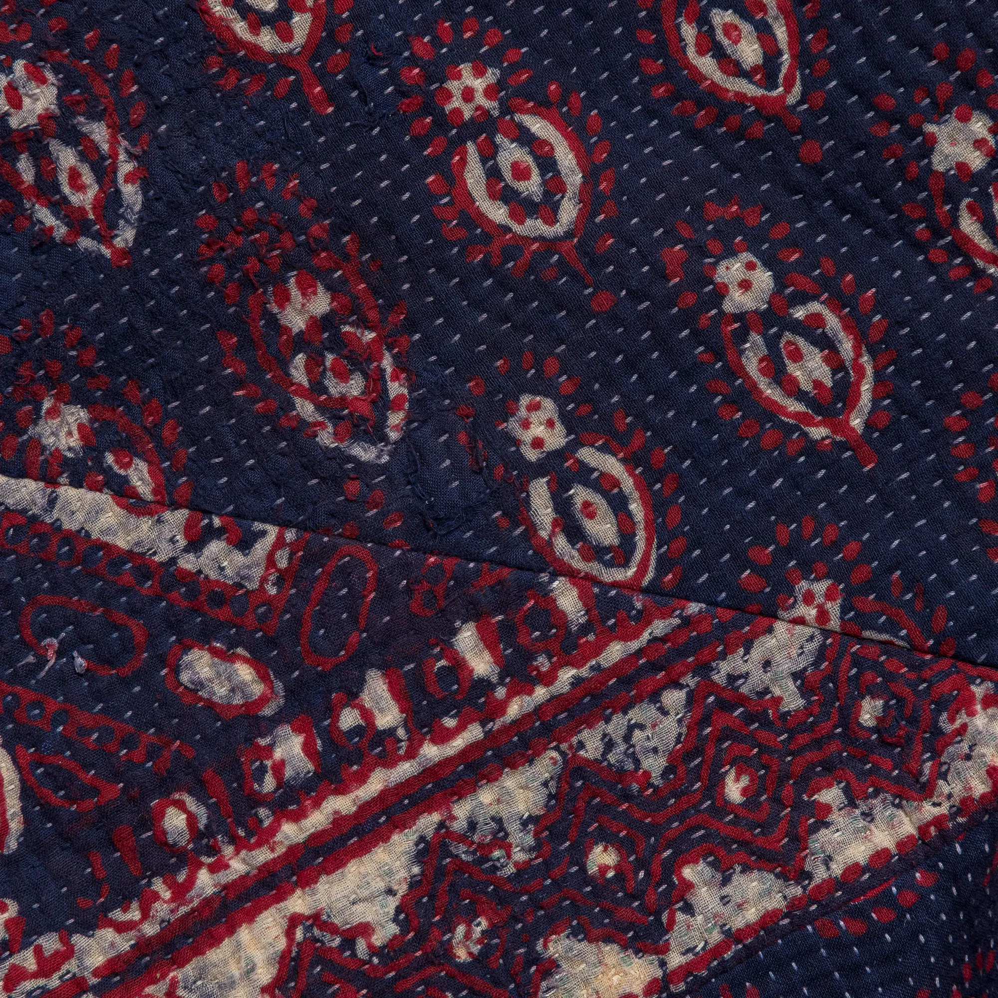 Patchwork Shorts - Vintage Kantha Quilt Indigo/White