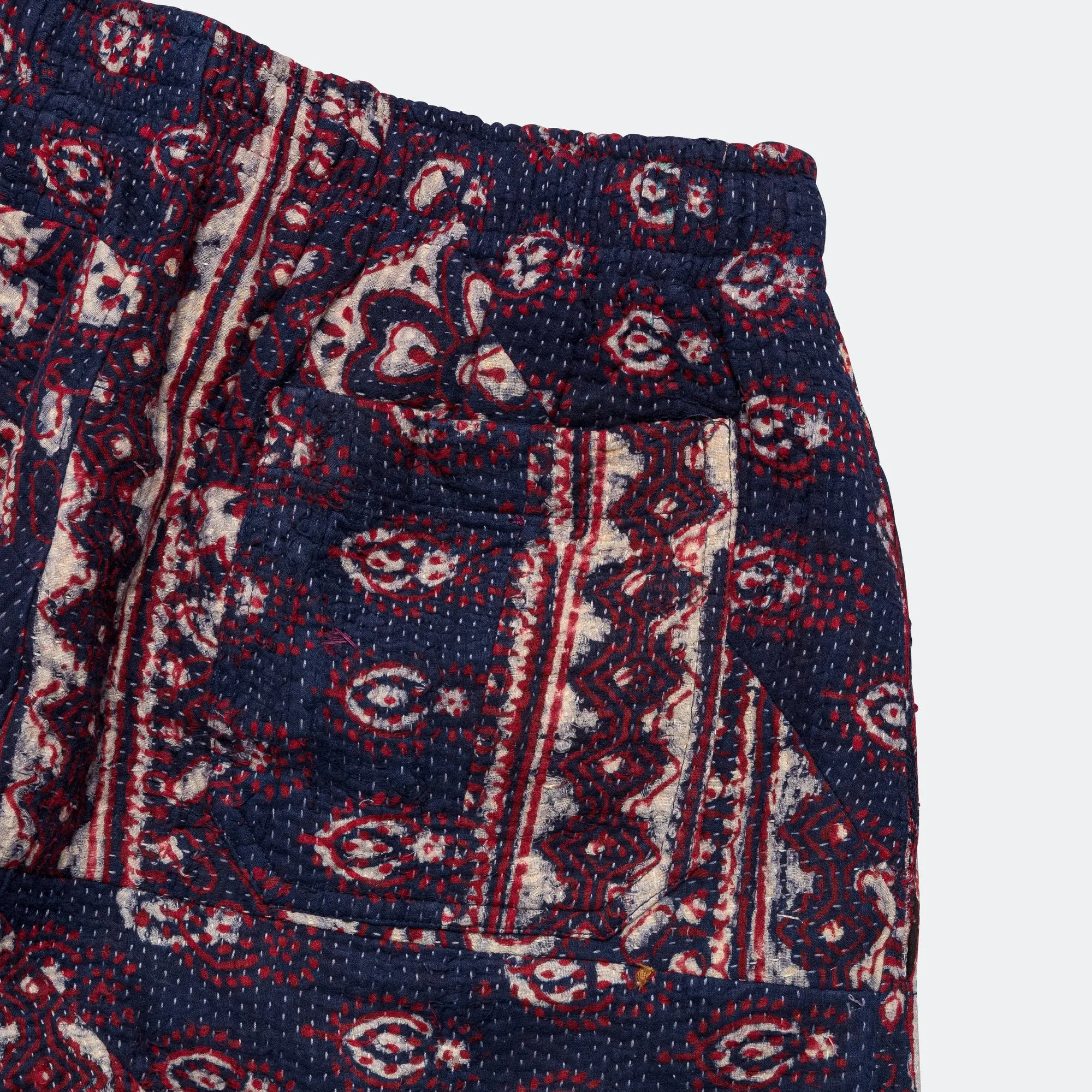 Patchwork Shorts - Vintage Kantha Quilt Indigo/White