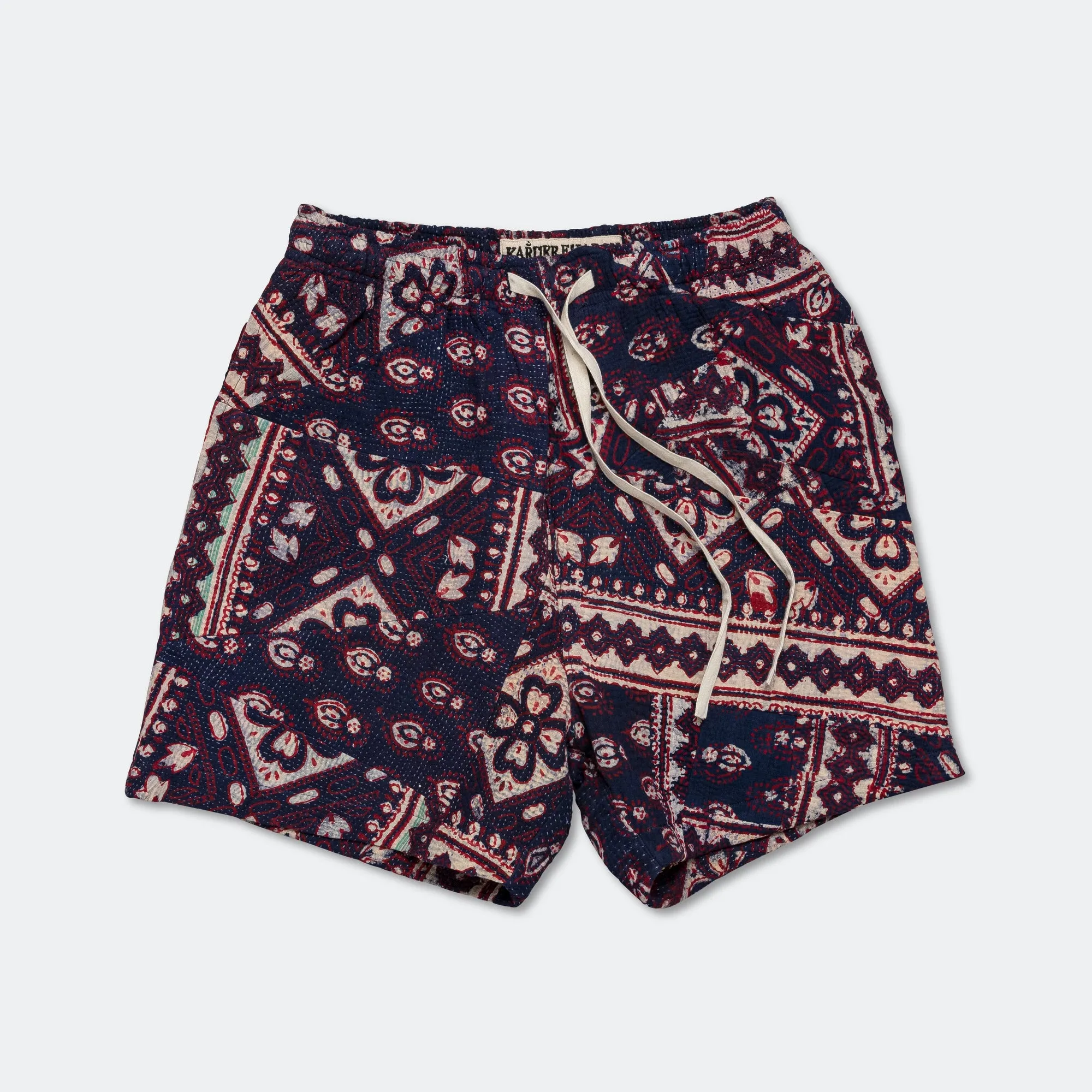 Patchwork Shorts - Vintage Kantha Quilt Indigo/White