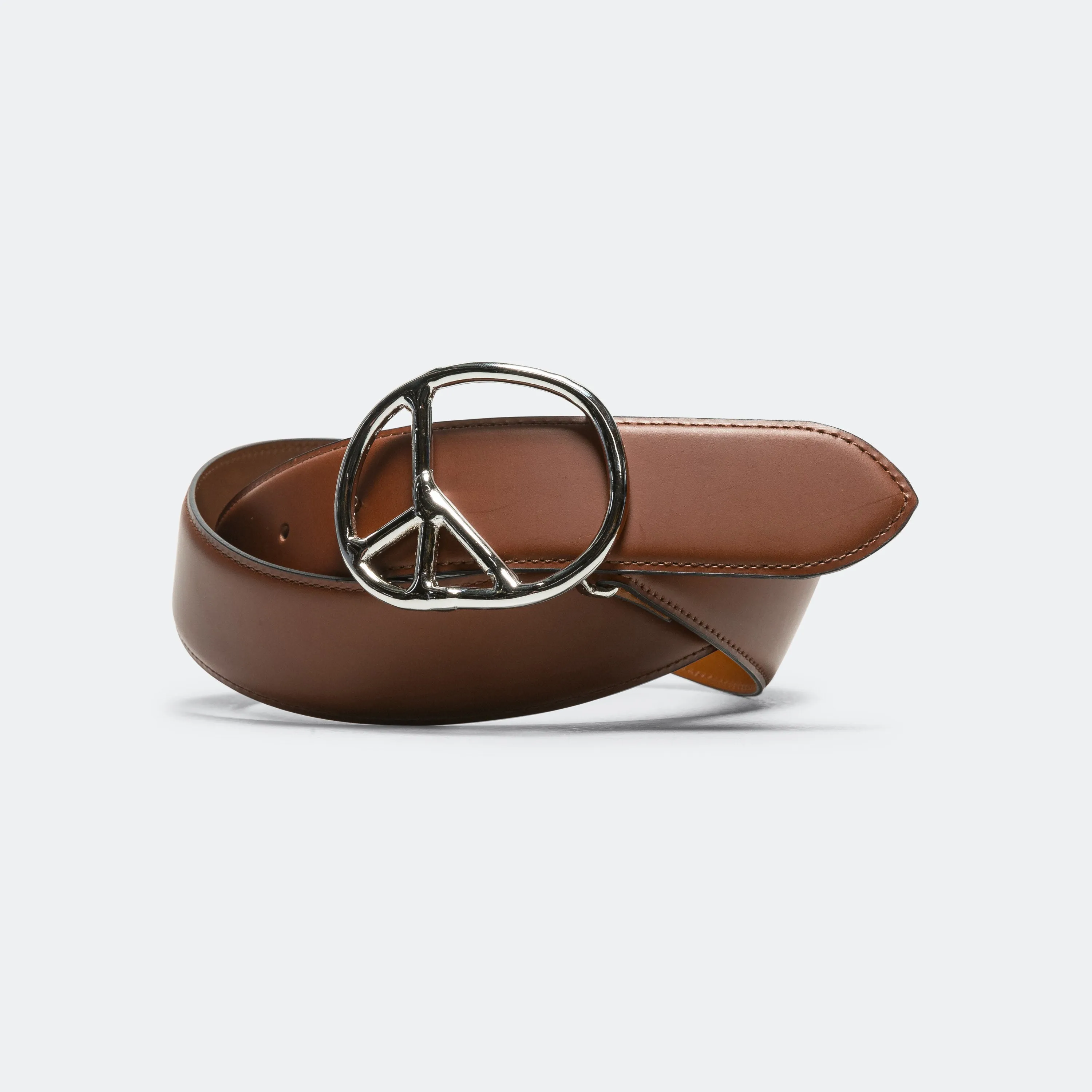 Peace Buckle Belt - Brown Steer Leather