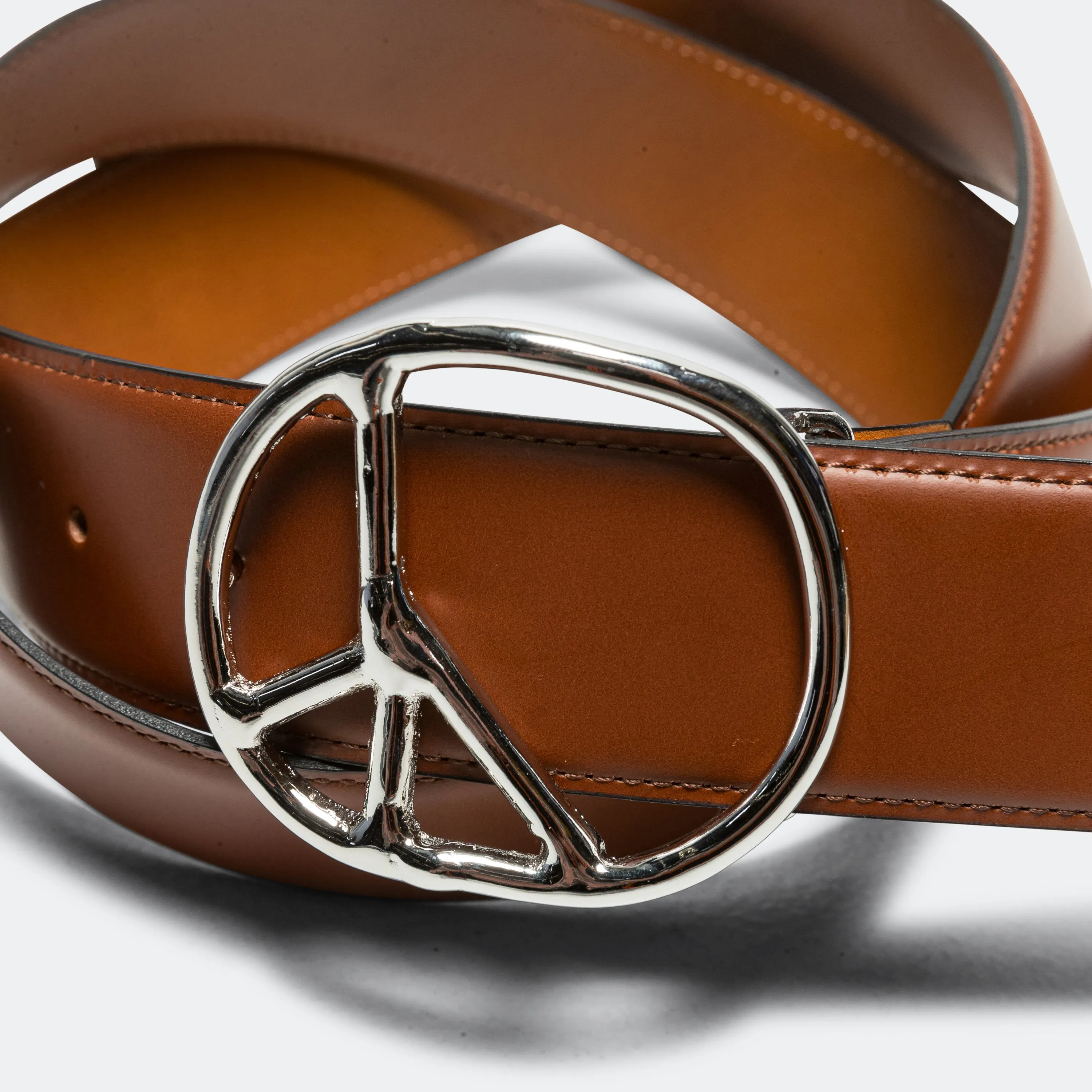 Peace Buckle Belt - Brown Steer Leather