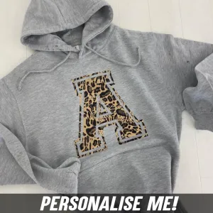 Personalised Adult & Kid Leopard Initial Hoodie (MRK X)