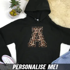 Personalised Adult & Kid Leopard Initial Hoodie (MRK X)