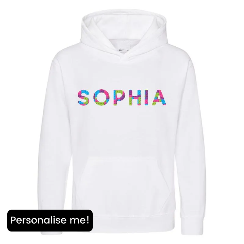 Personalised Lego Pink/Purple Bricks Hoodie