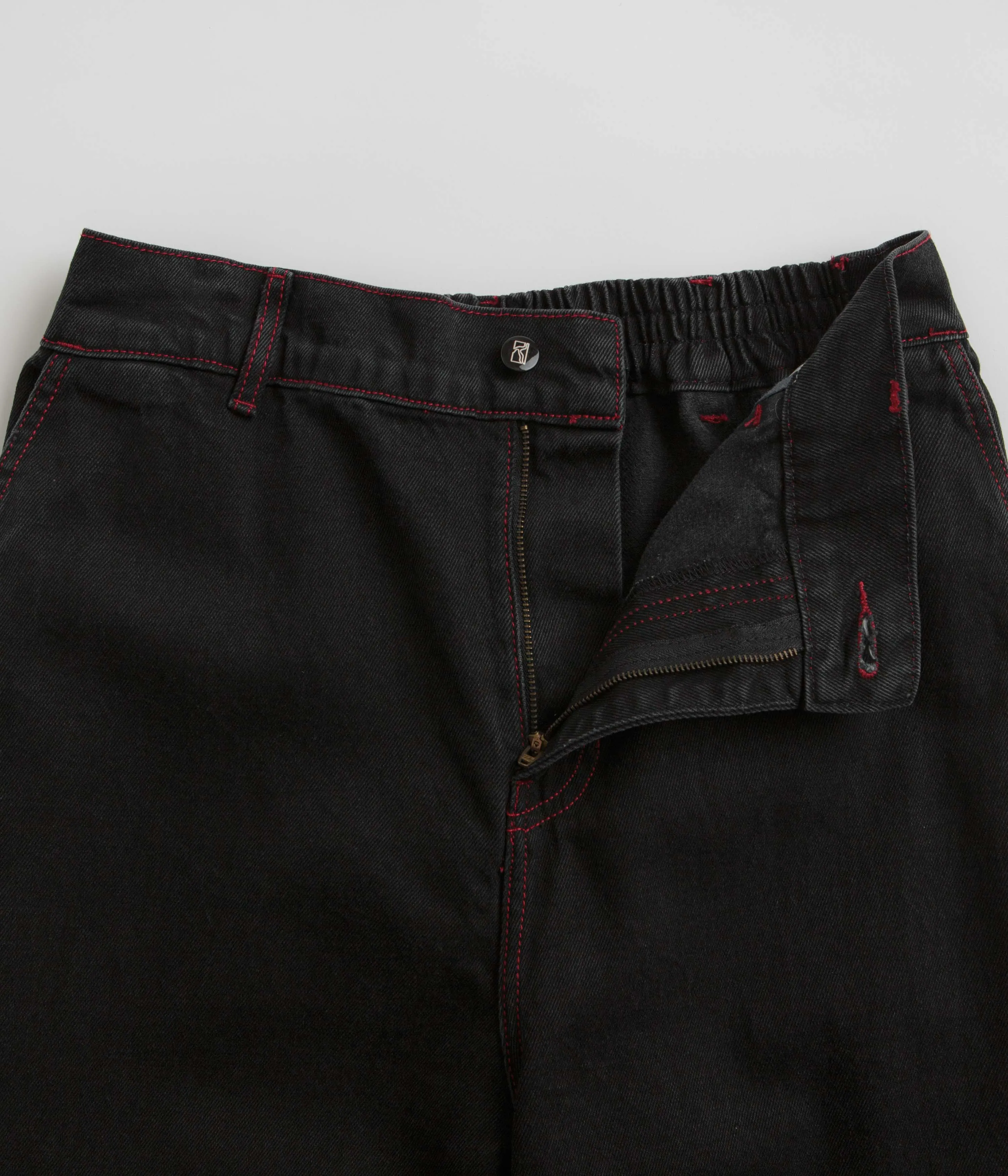 Poetic Collective Denim Sculptor Pants - Black / Red Stitch