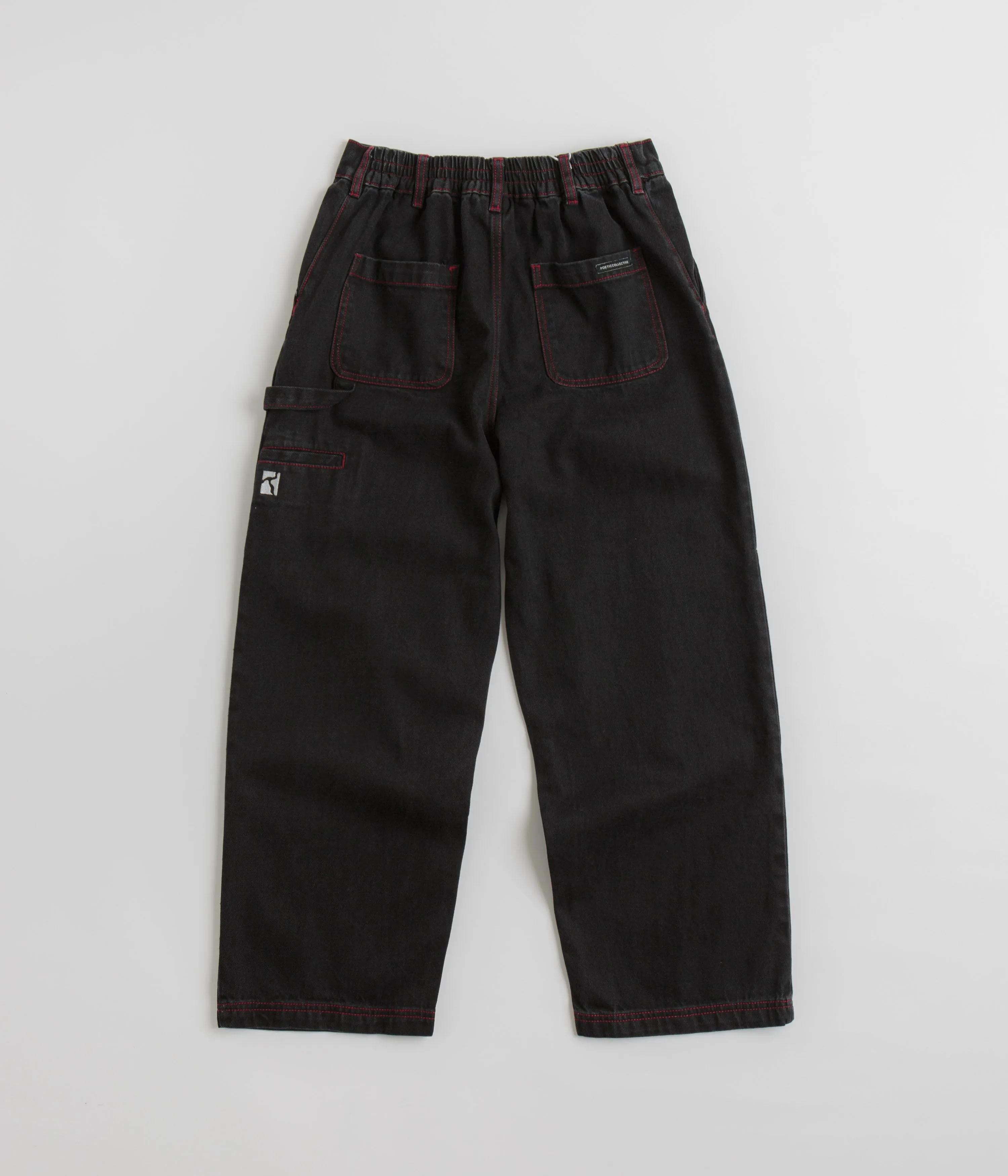 Poetic Collective Denim Sculptor Pants - Black / Red Stitch