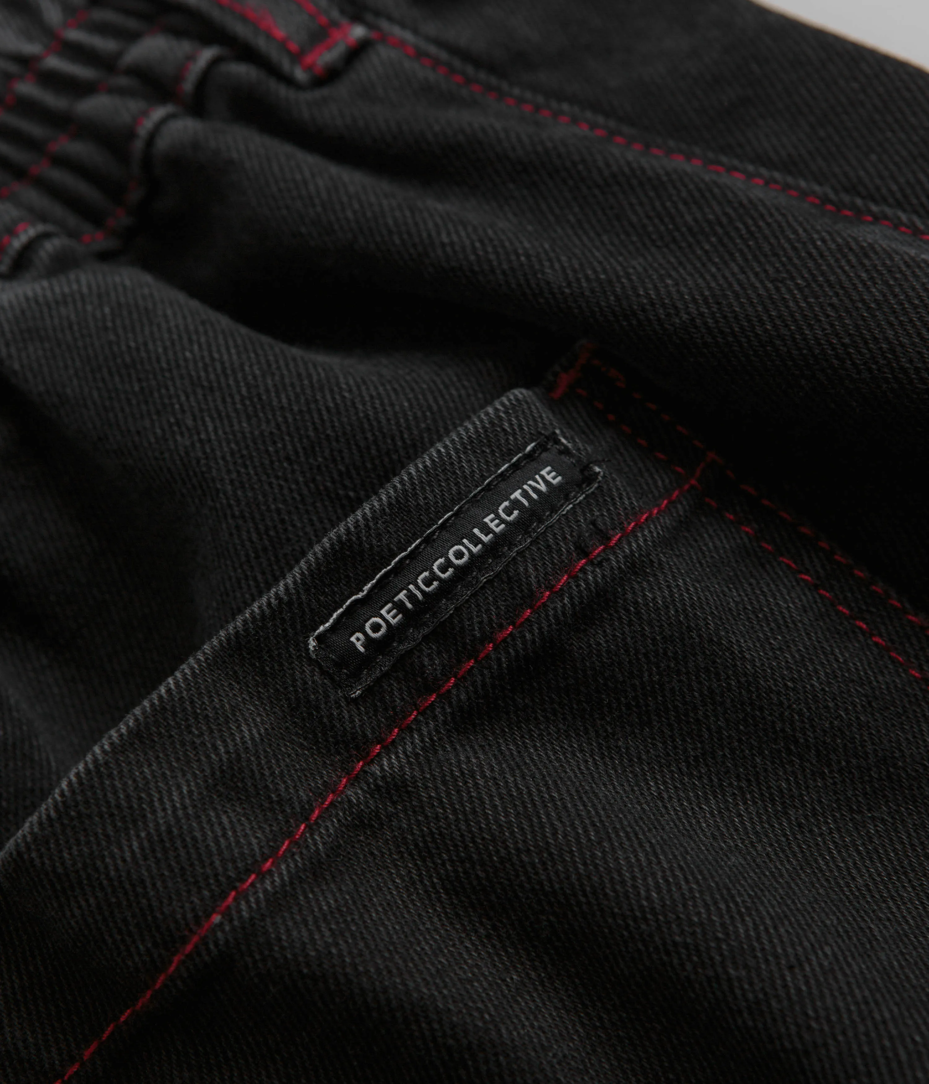 Poetic Collective Denim Sculptor Pants - Black / Red Stitch