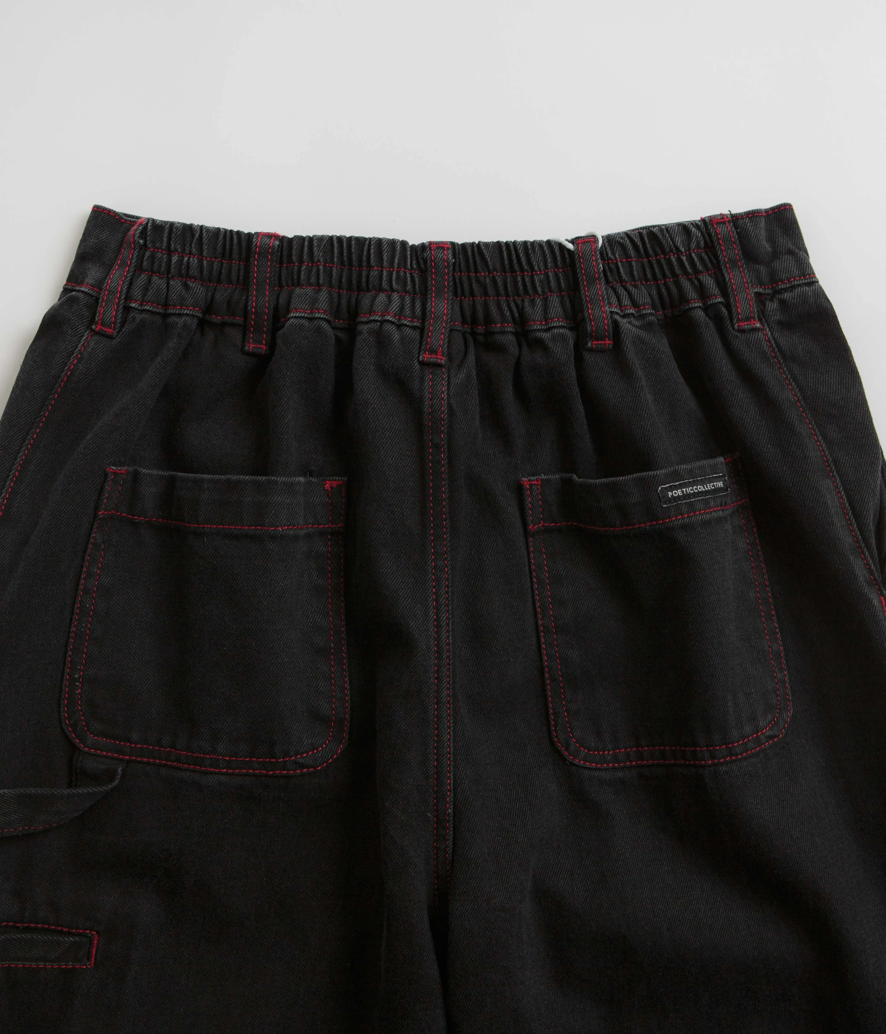Poetic Collective Denim Sculptor Pants - Black / Red Stitch