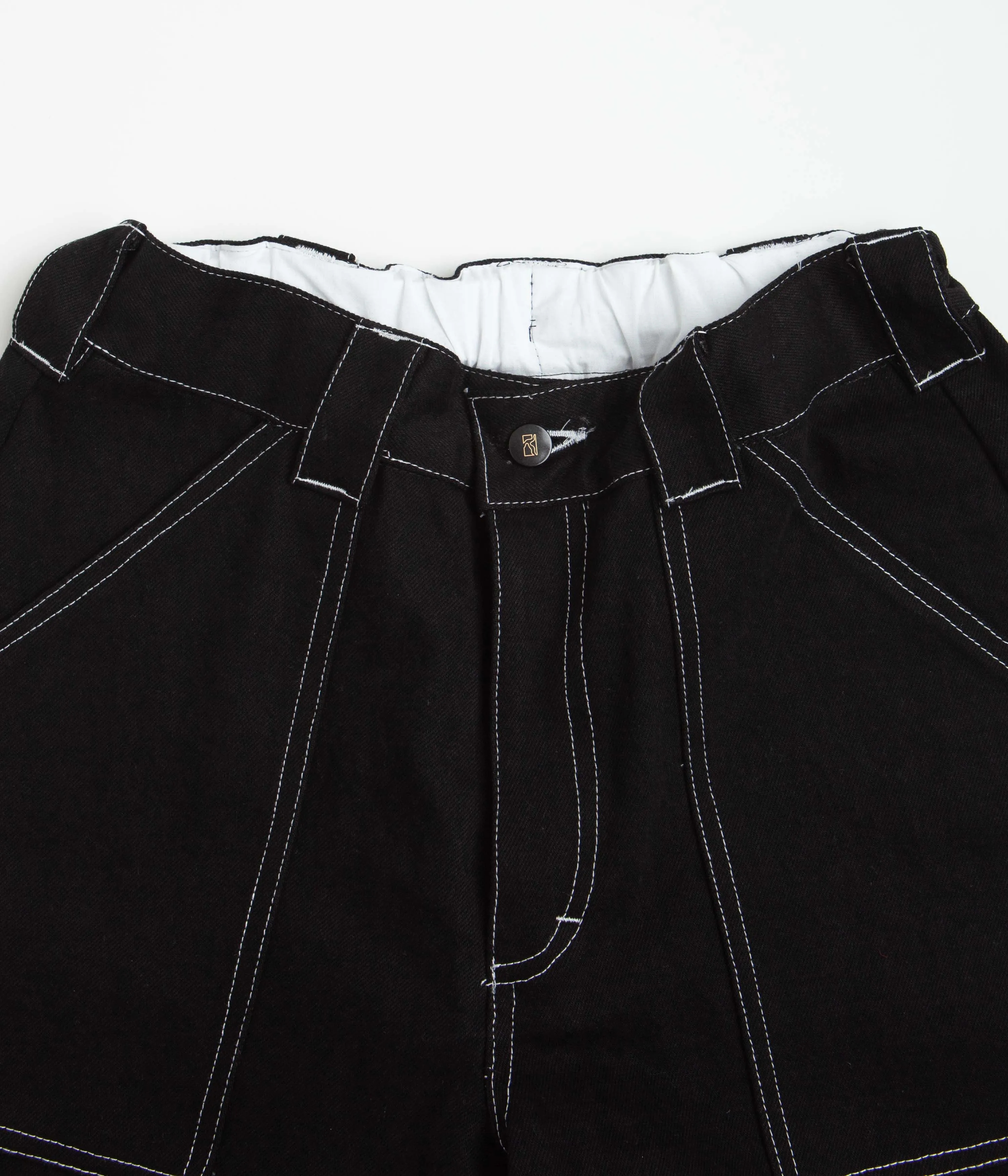 Poetic Collective Painter Shorts - Black Denim / White Stitch