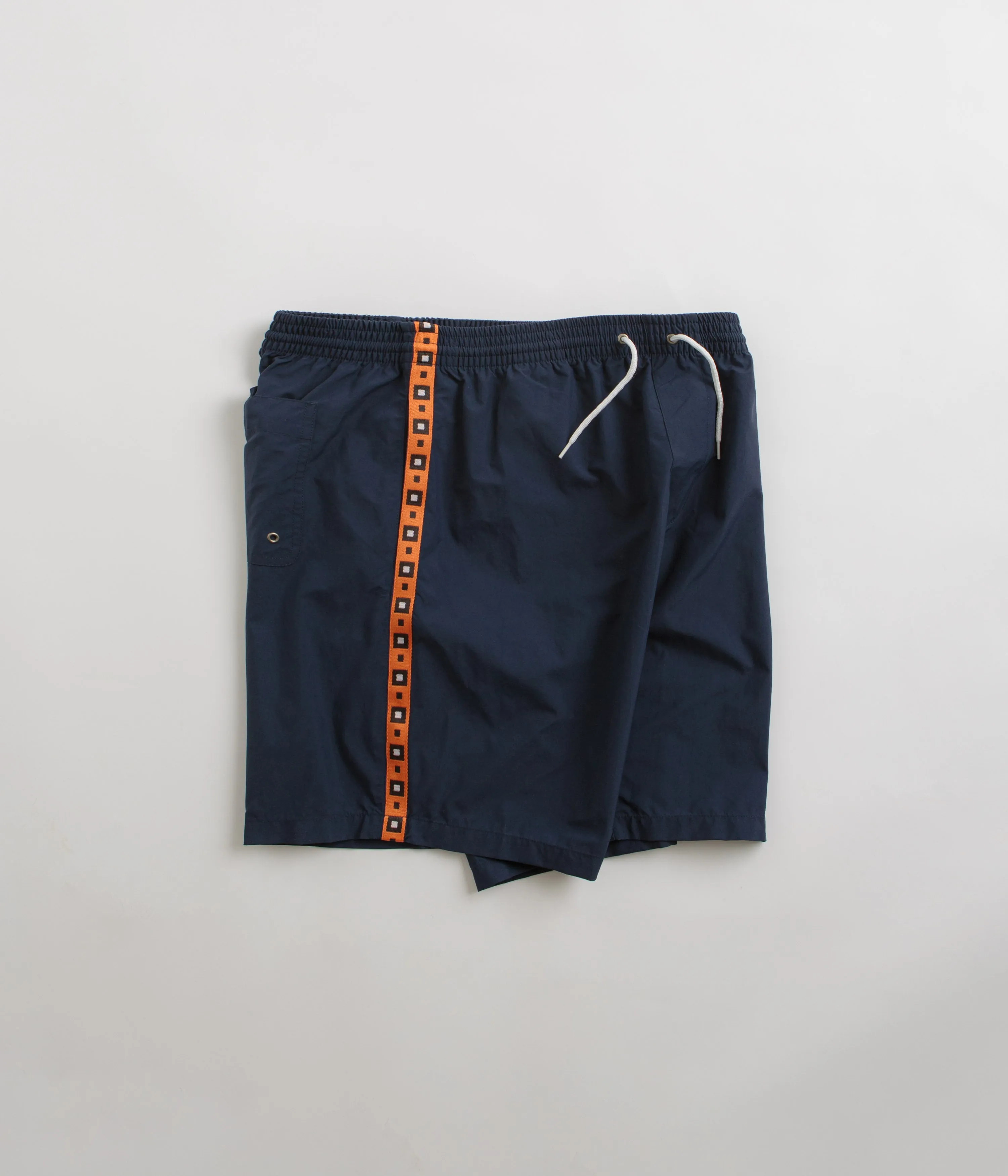 Polar Square Stripe Swim Shorts - Navy / Orange