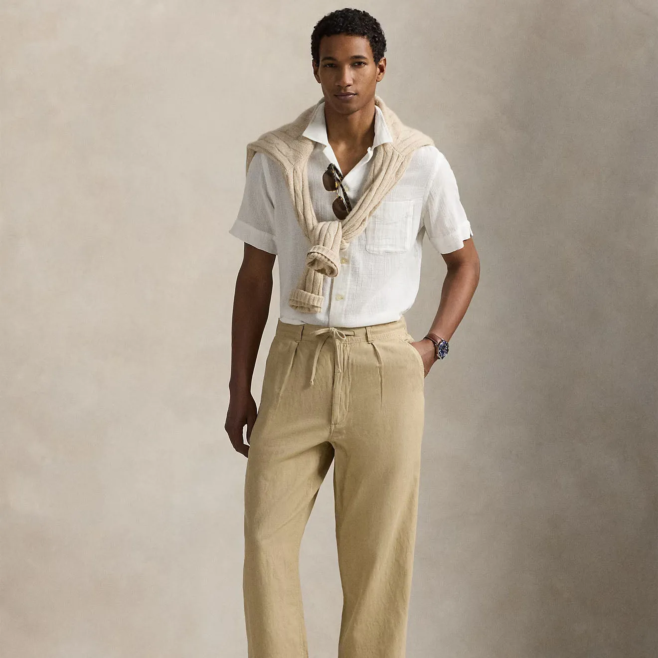 Polo Ralph Lauren Pleated Cotton Linen Pants Coastal Beige