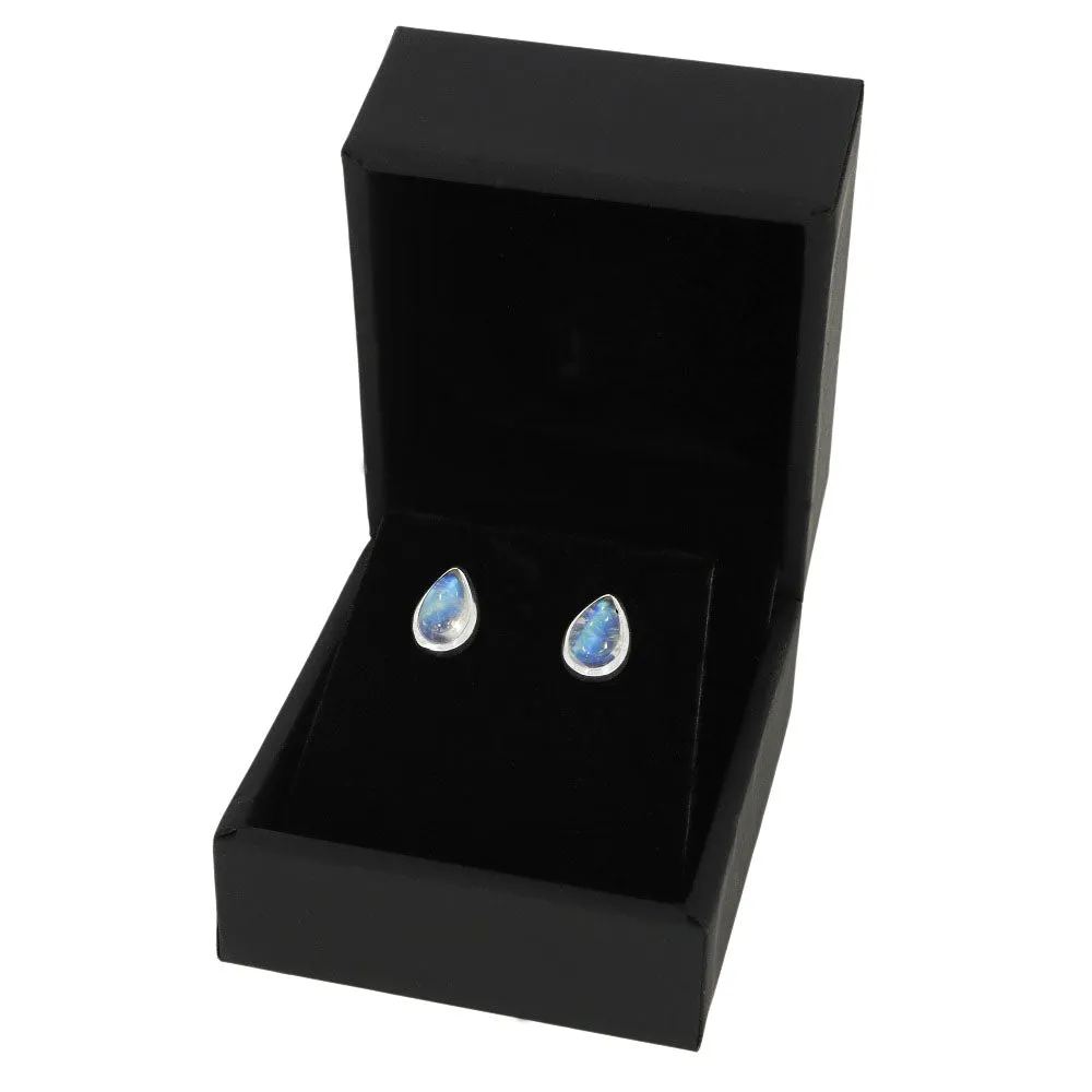 Rainbow Moonstone Sterling Silver Teardrop Stud Earrings