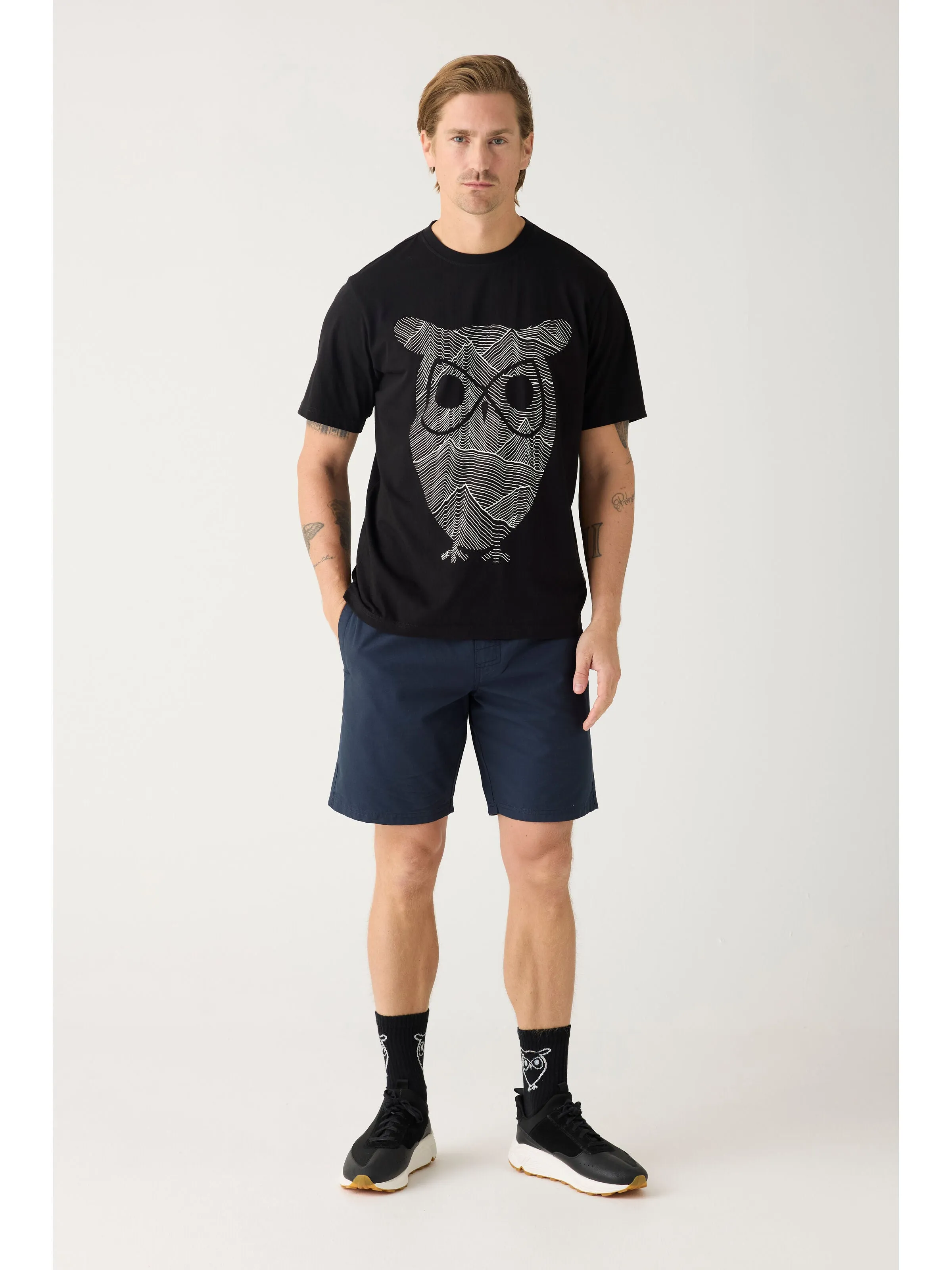 Regular single jersey mountain owl printed t-shirt - Regenerative Organic Certified - GOTS - Black Jet Knowledge Cotton