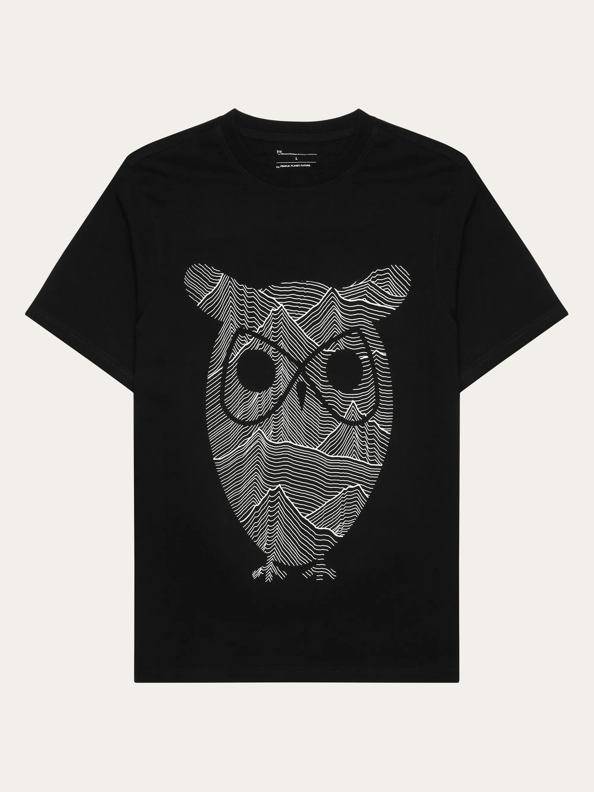 Regular single jersey mountain owl printed t-shirt - Regenerative Organic Certified - GOTS - Black Jet Knowledge Cotton