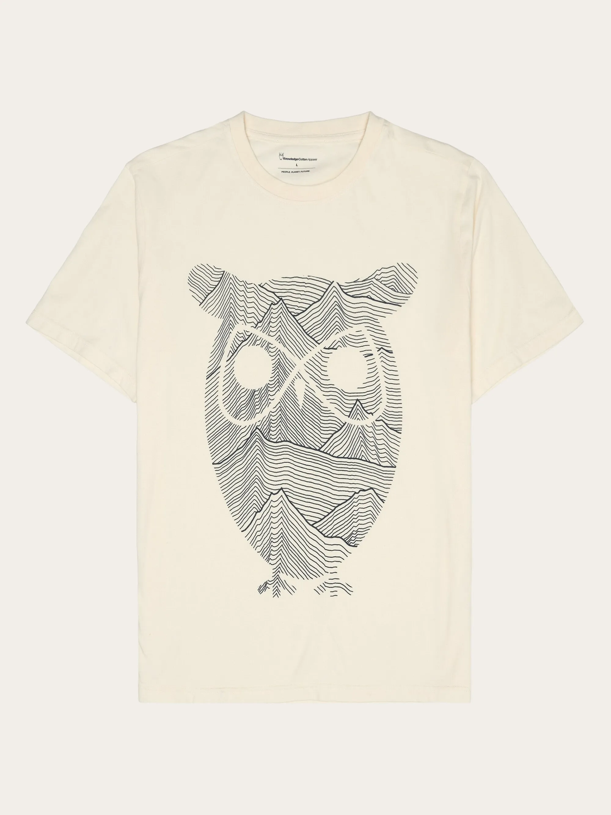 Regular single jersey mountain owl printed t-shirt - Regenerative Organic Certified - GOTS - Egret Knowledge Cotton