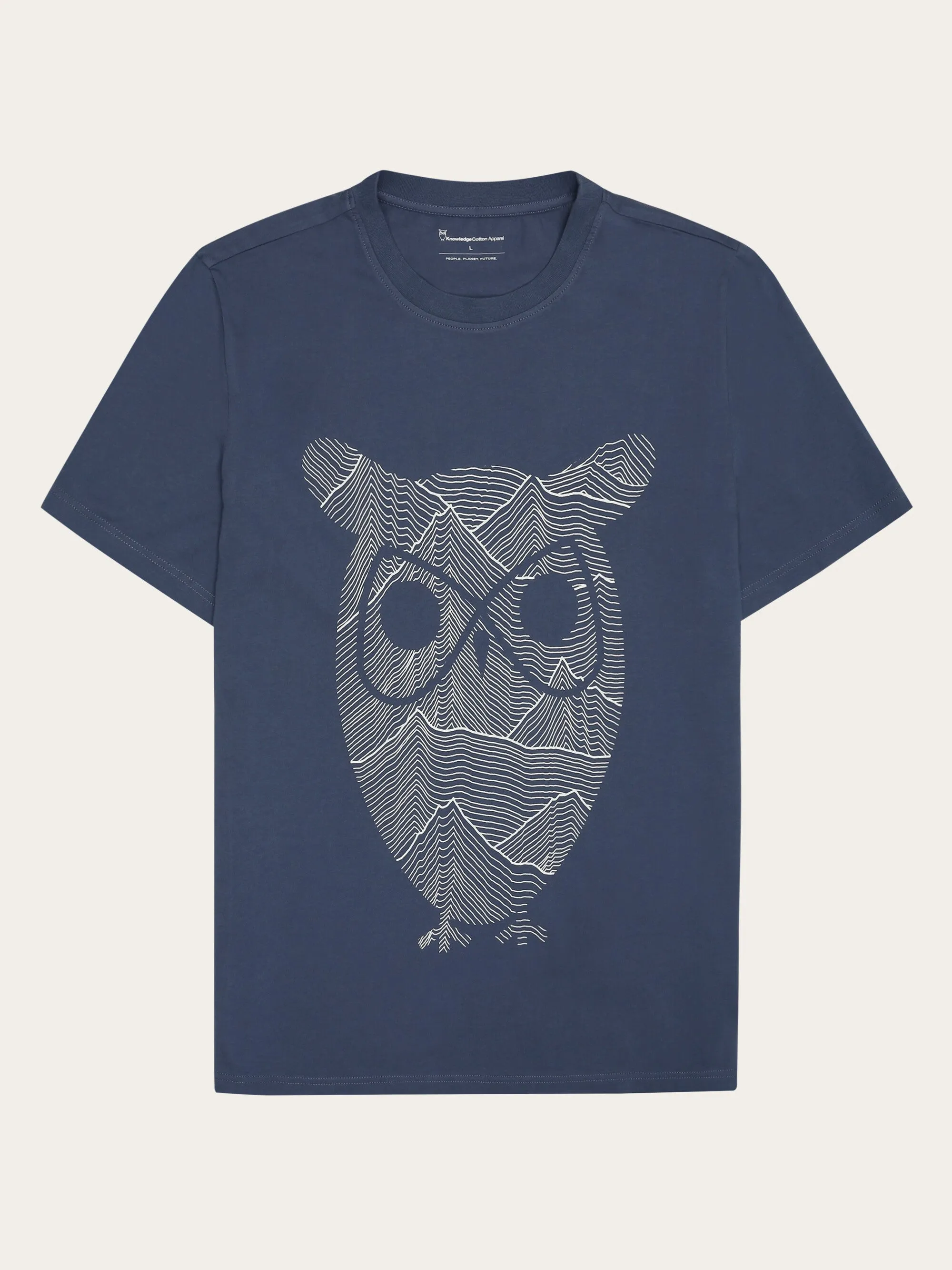 Regular single jersey mountain owl printed t-shirt - Regenerative Organic Certified - GOTS - Vintage Indigo Knowledge Cotton