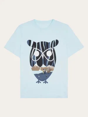 Regular single jersey seagrass owl printed t-shirt - Regenerative Organic Certified - GOTS - Aqua-Esque Knowledge Cotton