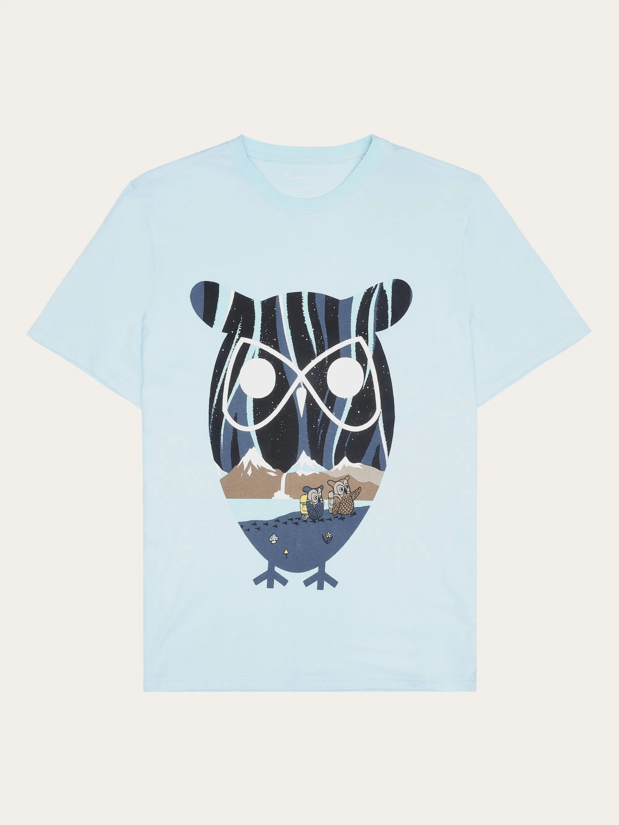 Regular single jersey seagrass owl printed t-shirt - Regenerative Organic Certified - GOTS - Aqua-Esque Knowledge Cotton