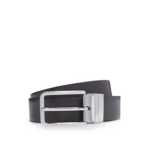 Reversible belt in grained and plain leather