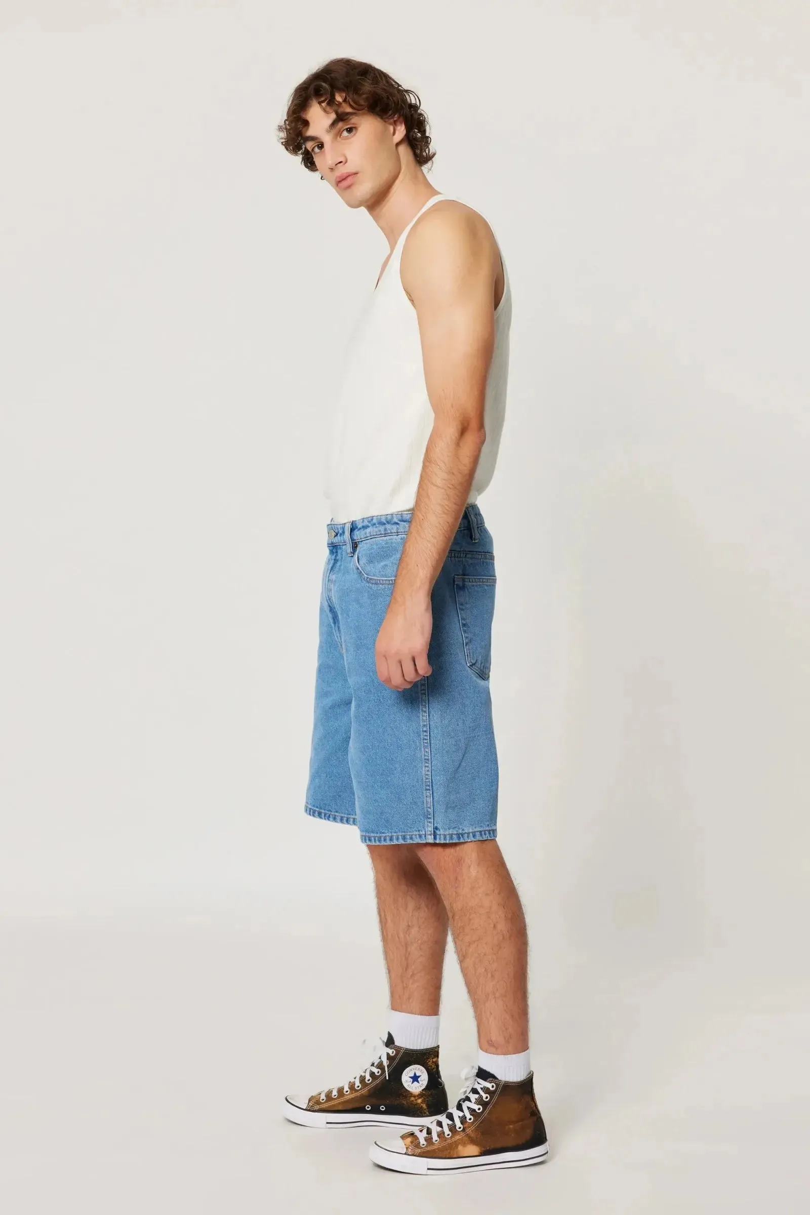 ROLLAS Mens Big Boss Denim Shorts Freshwater - Mid Blue