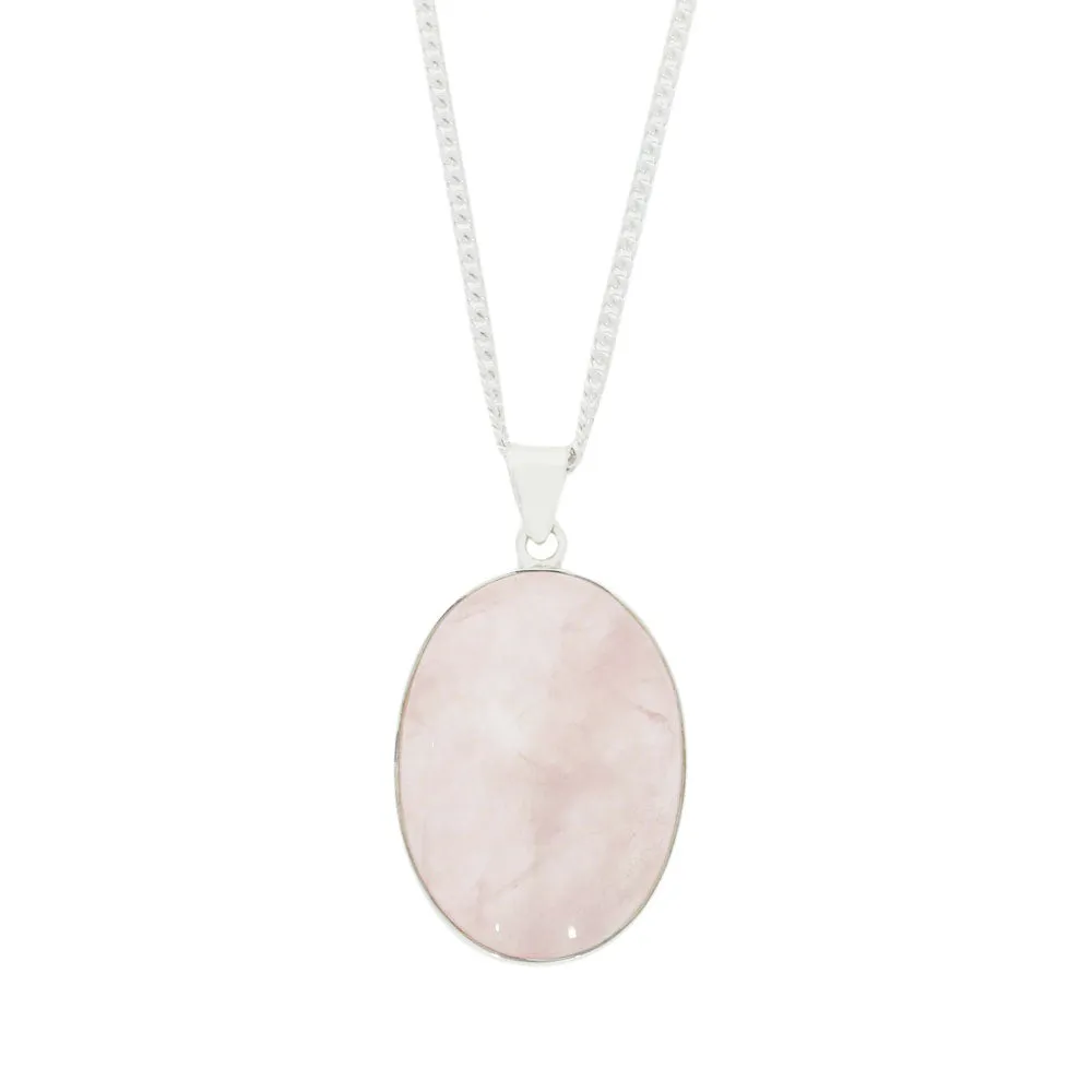 Rose Quartz Sterling Silver Oval Pendant and Chain