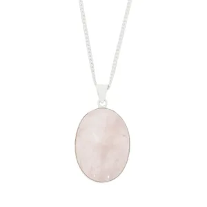 Rose Quartz Sterling Silver Oval Pendant and Chain