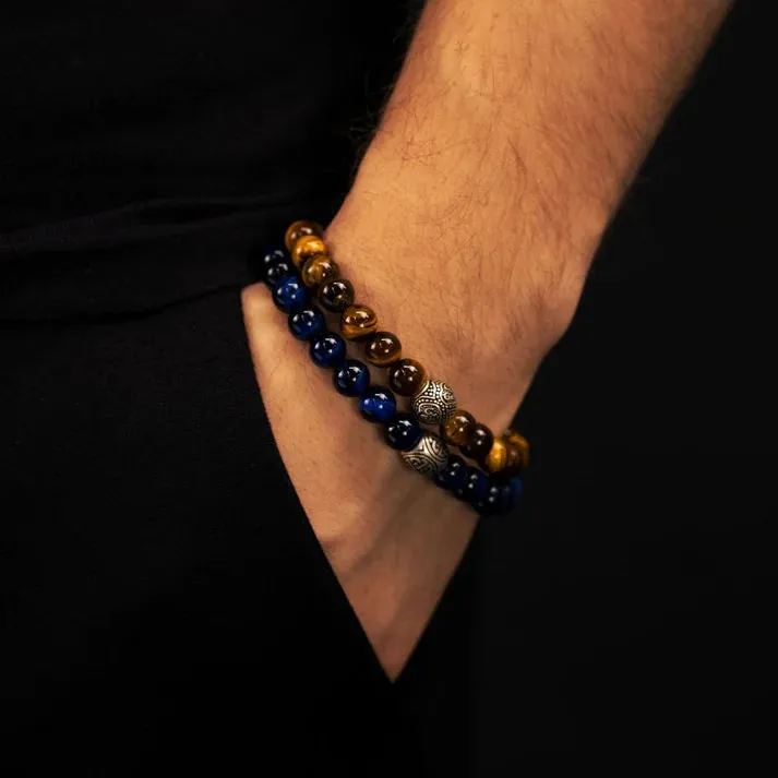 Save Brave Blue Tigers Eye Bead Mens Bracelet SBB-WI-1E-24BT