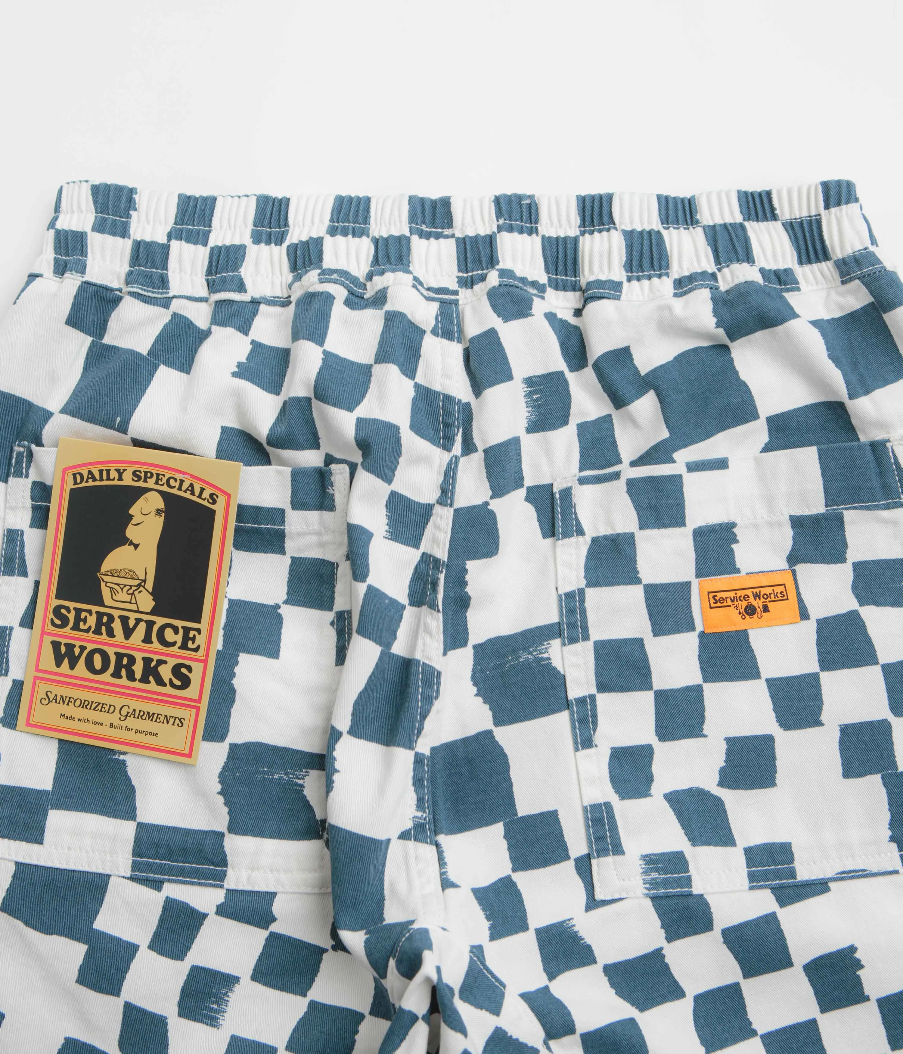 Service Works Printed Chef Shorts - Teal Checker