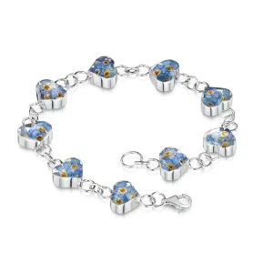 Shrieking Violet Real Flower Forget Me Not Heart Silver Bracelet FBR02