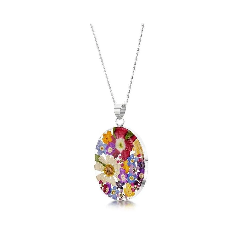 Shrieking Violet Real Flower Oval Silver Pendant MP18