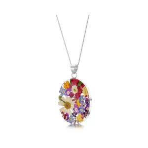 Shrieking Violet Real Flower Oval Silver Pendant MP18