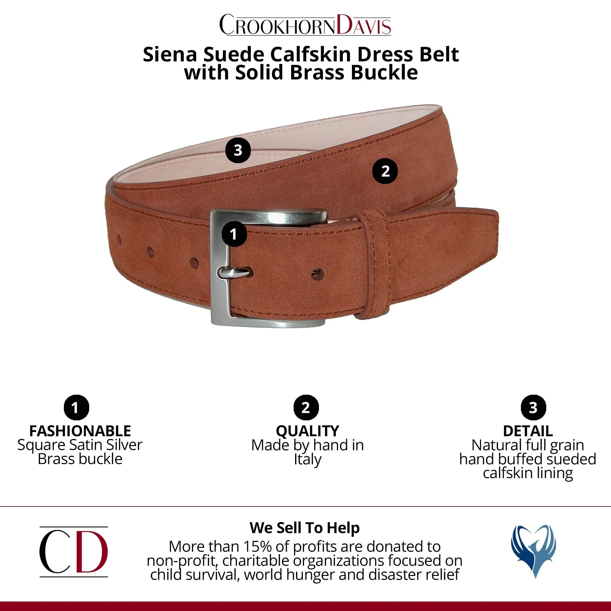 Siena Suede Calfskin Dress Belt with Solid Brass Buckle