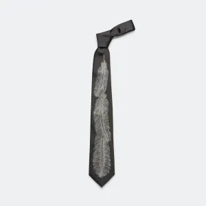 Silk Twill Feather Tie - Black