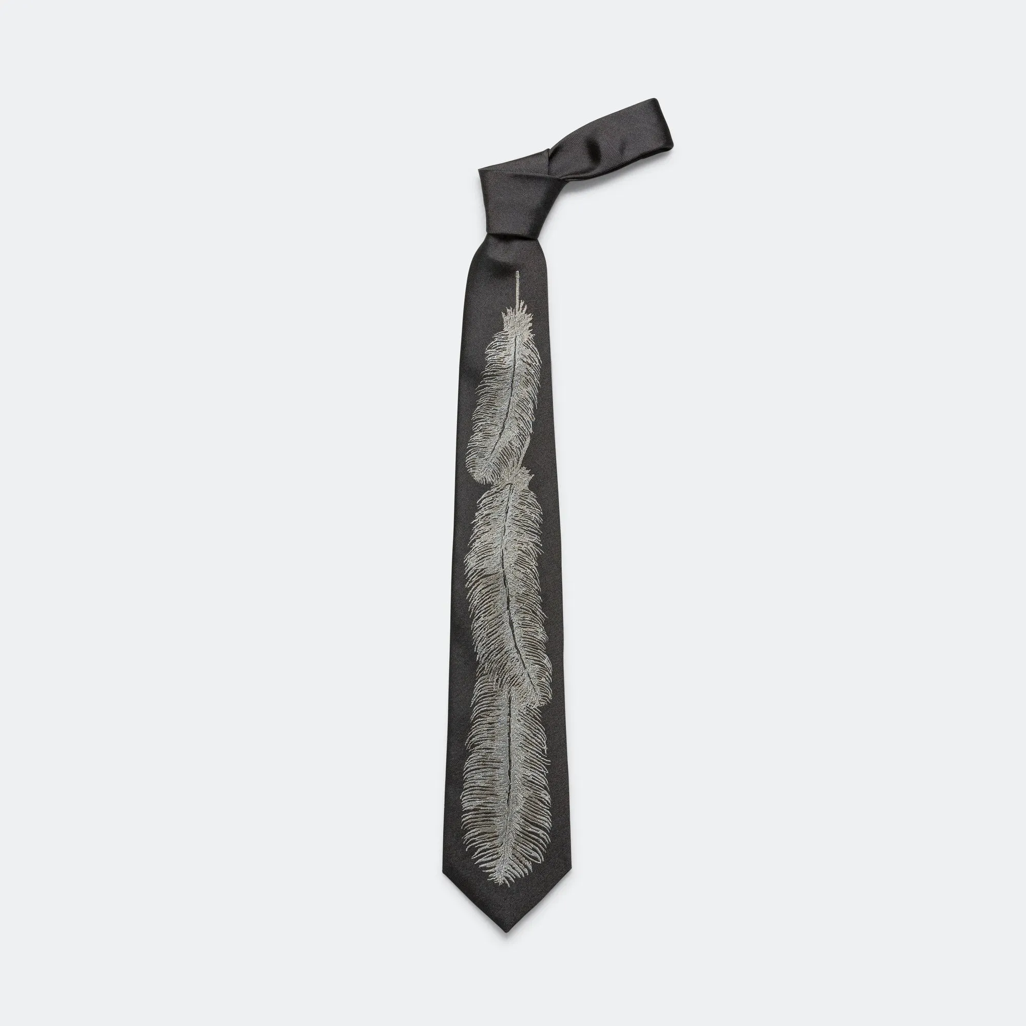 Silk Twill Feather Tie - Black