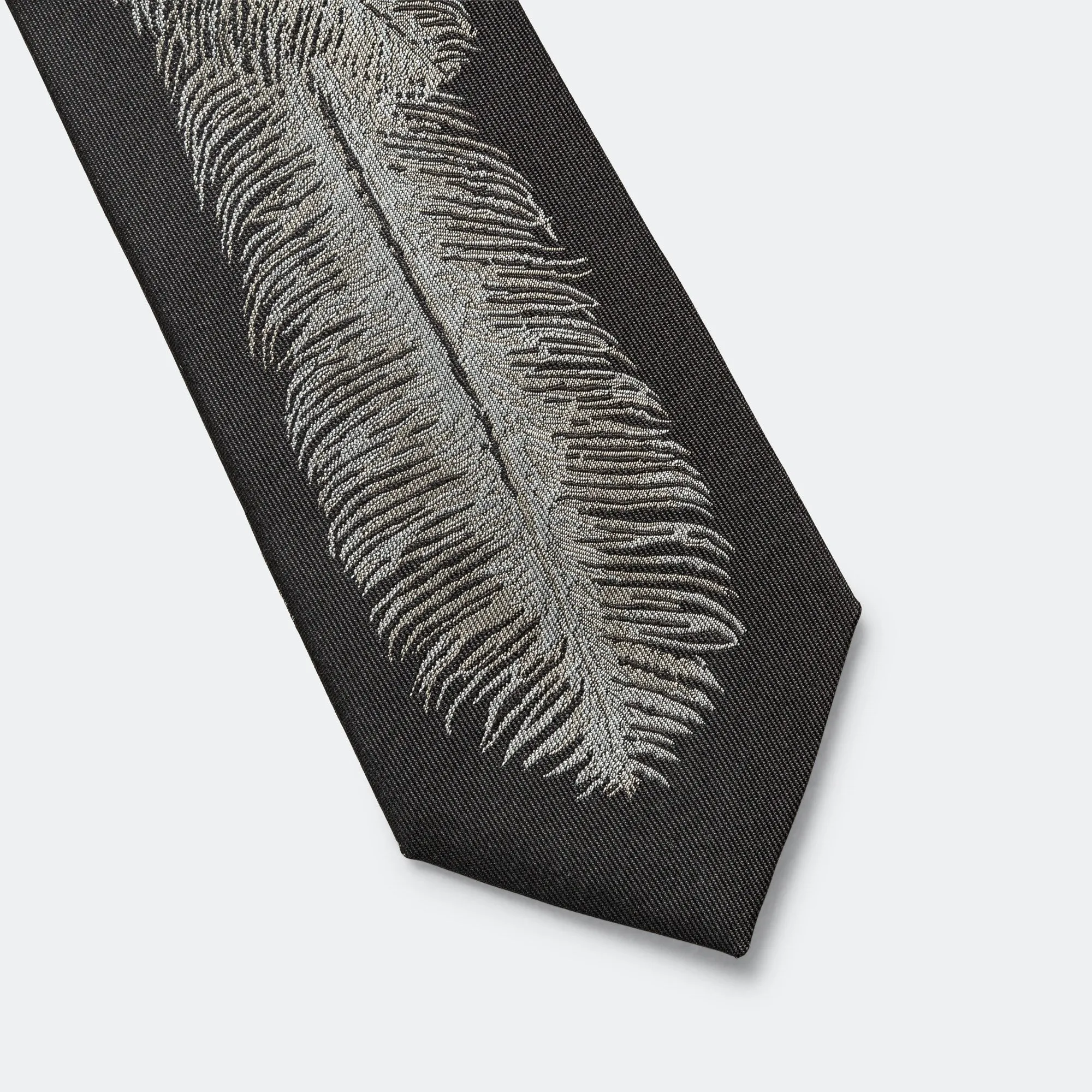 Silk Twill Feather Tie - Black