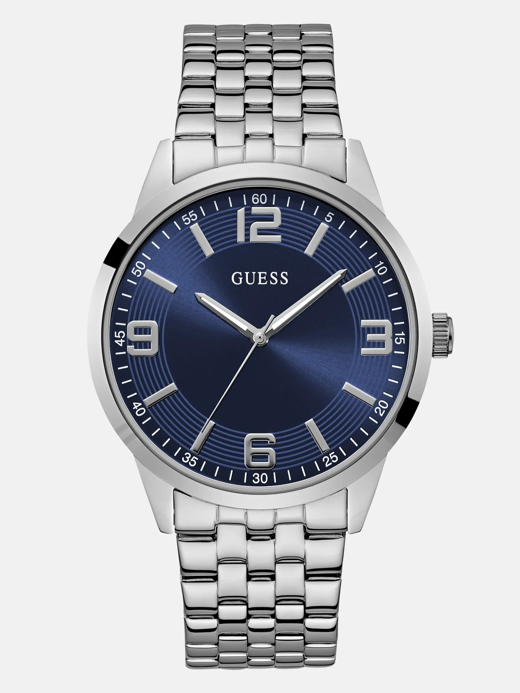 Silver-Tone and Blue Analog Watch