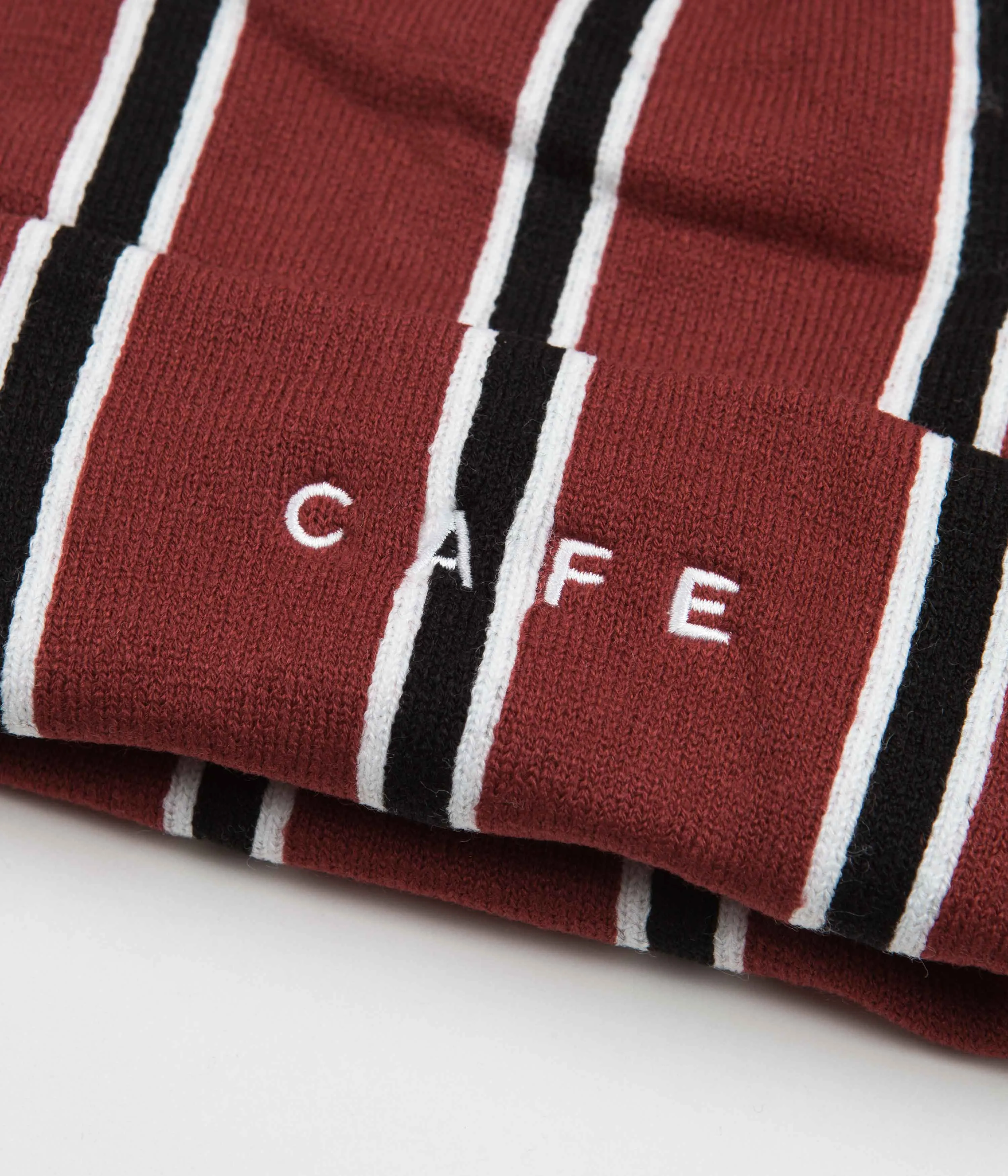 Skateboard Cafe Vertical Stripe Beanie - Burgundy / Black / White